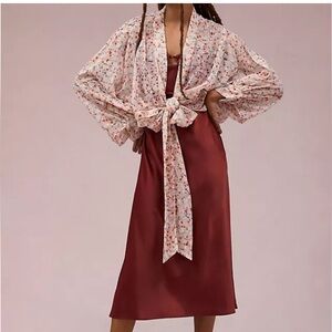 Anthropologie Pilcro Sheer Floral Tie Front Blouse OS NWT